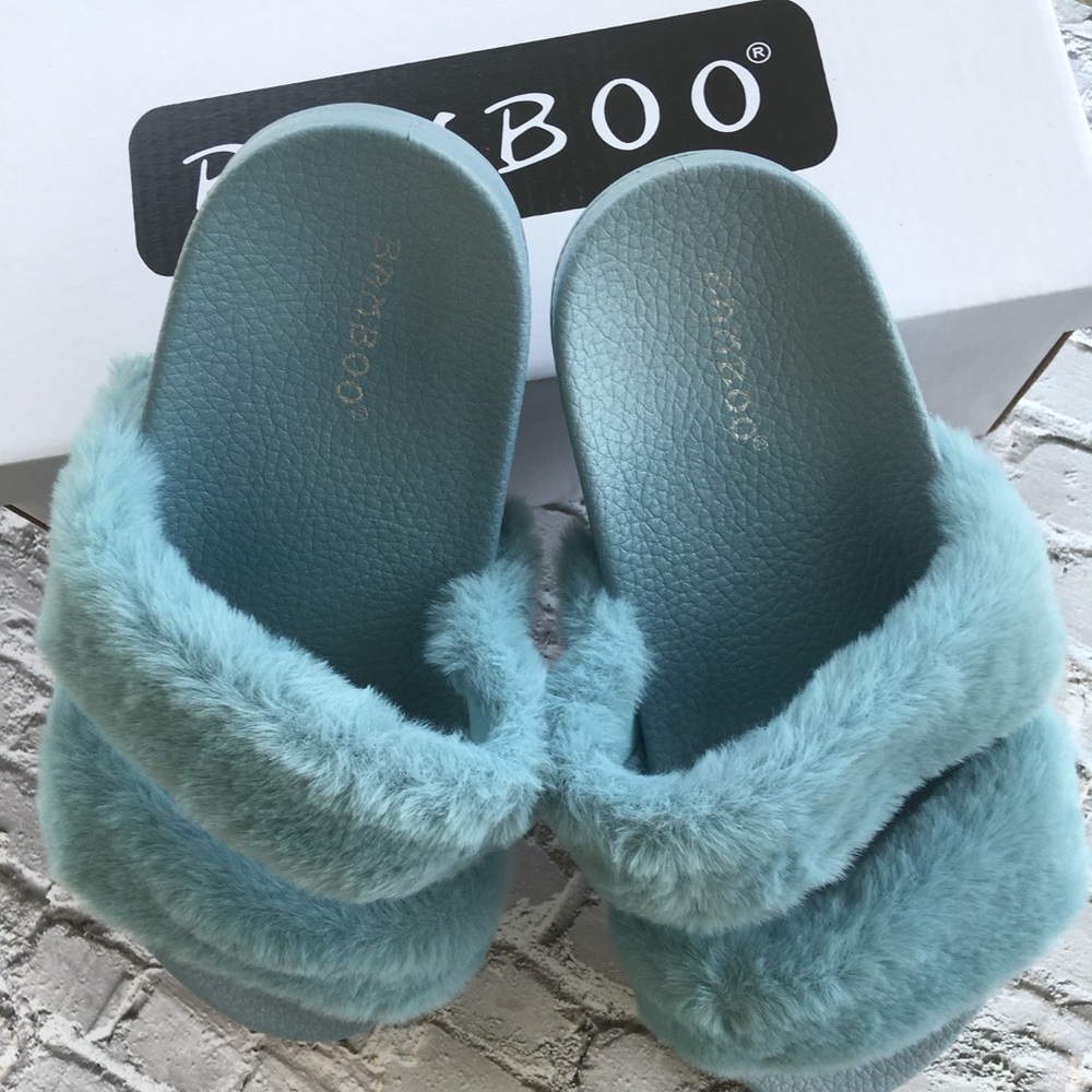TWO LEFT!Faux fur open toe slide slippers/sandal - Picture 3 of 7